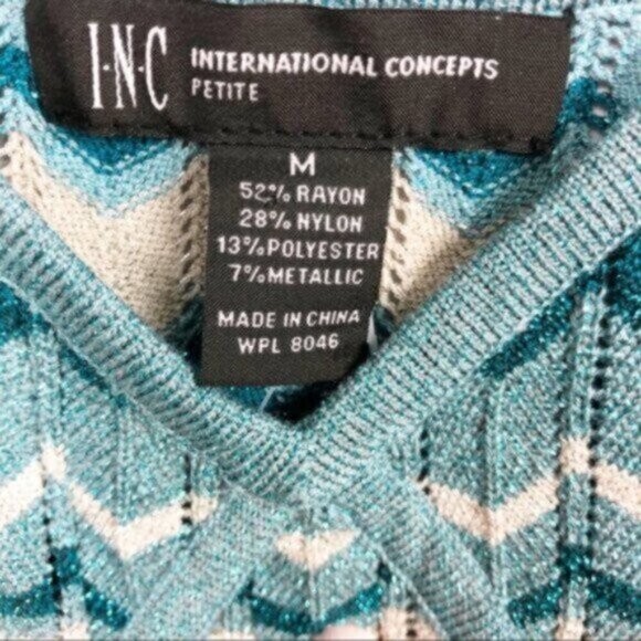 I.N.C. | Women's Teal & Cream Chevron Pattern Sweater Tank Size Medium - Picture 5 of 6